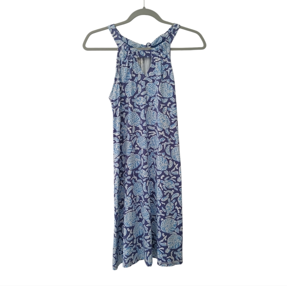 Blue and White Patterned Sleeveless Dress